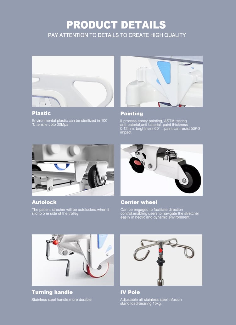 YC-BDEC01 Luxurious manual stretcher Transfer Patient From Bed to Chair Ambulance Stretcher Trolley Patient Transfer Bed factory