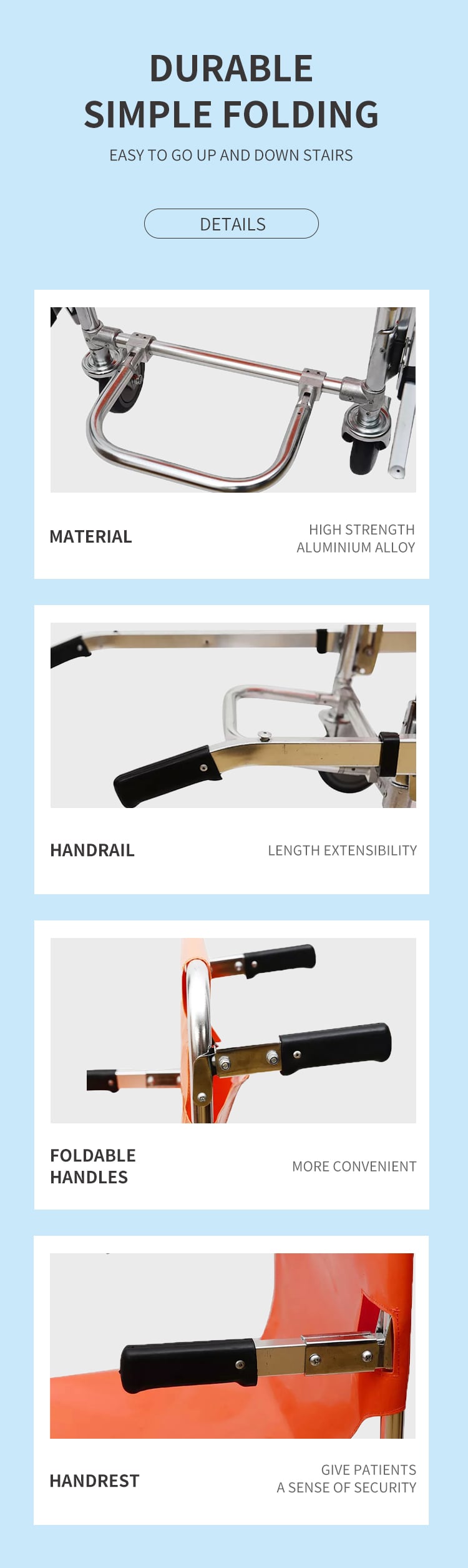 BDST208 Manufacturer Stretcher Stair Lift Chair Aluminum Alloy Ambulance  Emergency Medical Chair Stair Stretcher factory