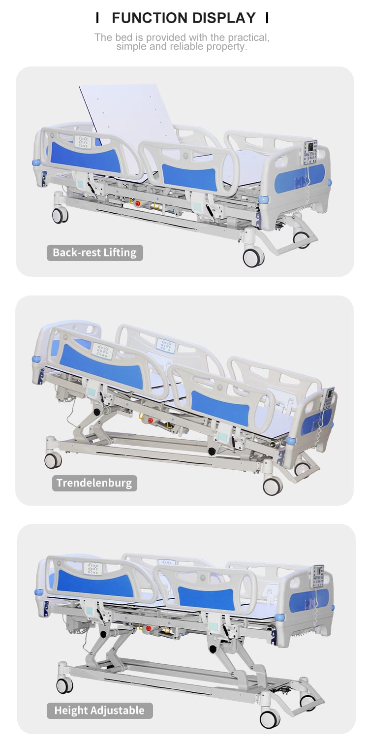 YC-E5638KII) Manufactured Modern Design Hospital ICU bed with X-ray Exam Board Five Functions Electric Bed supplier