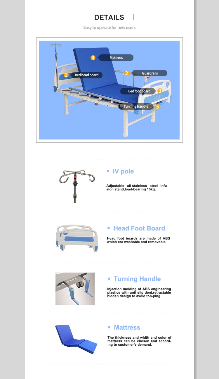 YC-T1610Z  Semi-Fowler Single Crank Hospital Bed Medical Use For Hospital Bed Medical manufacture