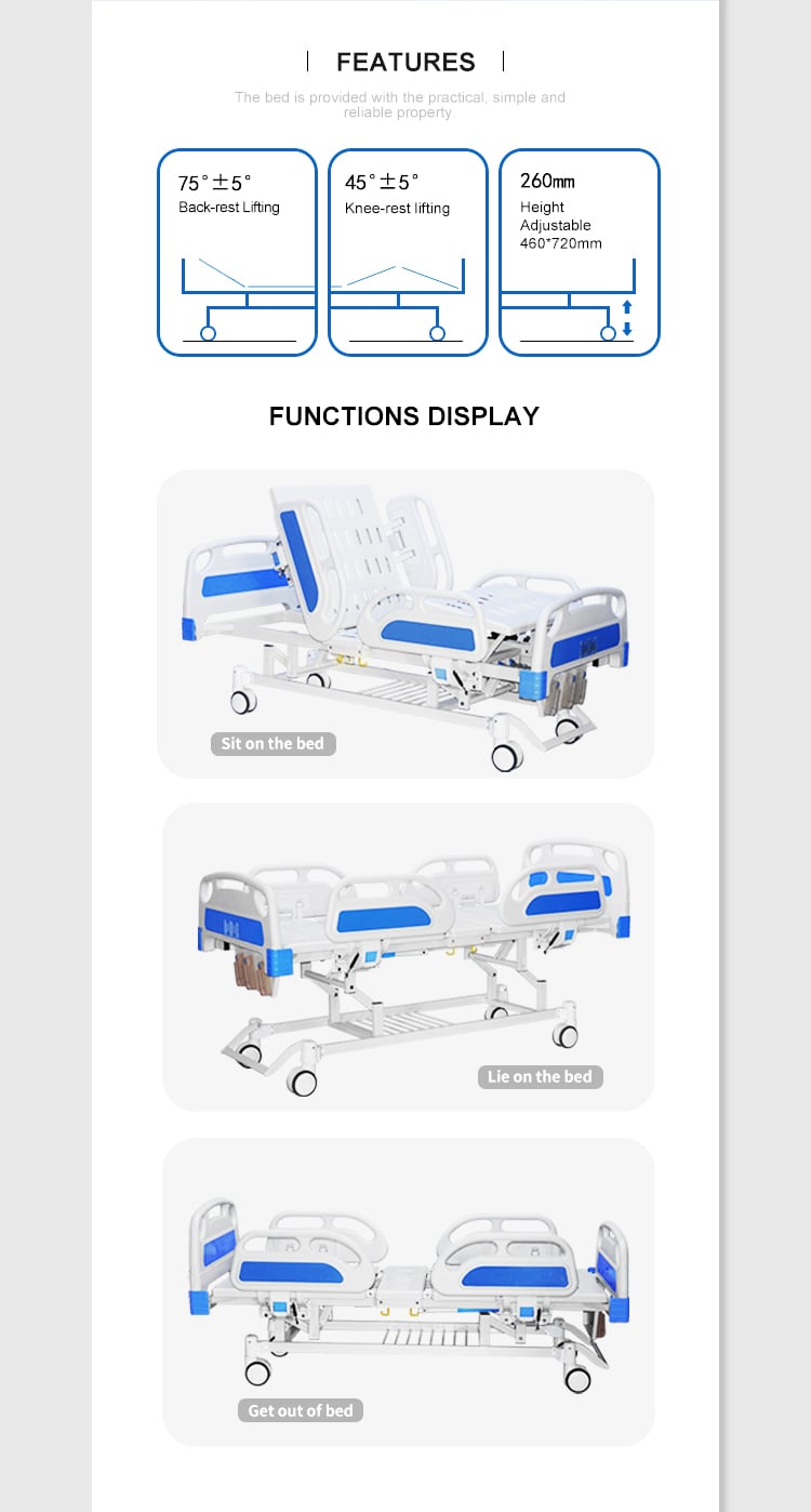 Yc-t3618k 3 Years Warranty Customized Color Portable Castors ABS 3 Functions Adjustable Manual ICU Medical Bed supplier