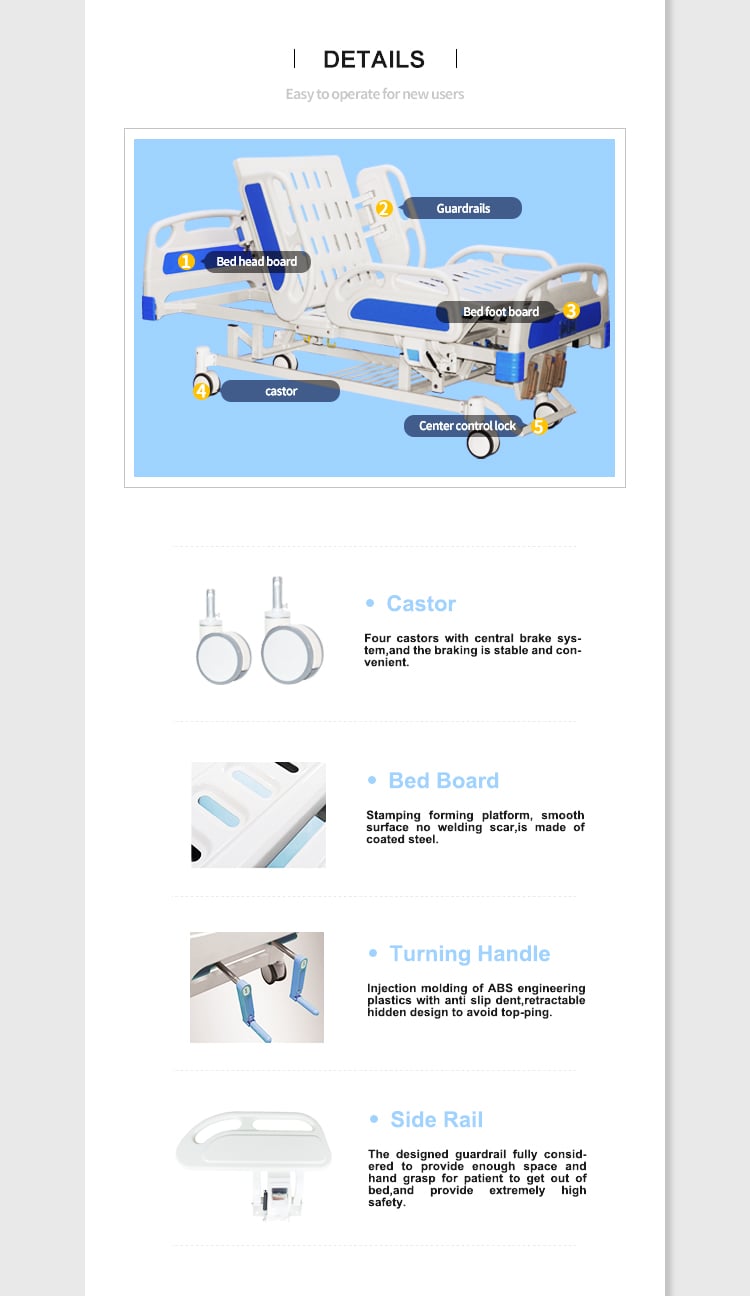 Yc-t3618k 3 Years Warranty Customized Color Portable Castors ABS 3 Functions Adjustable Manual ICU Medical Bed factory