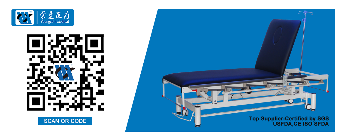 Yc-c104(V) Professional Factory High Quality 2 Sections Adjustable Backrest Medical Ultrasound Examination Bed details