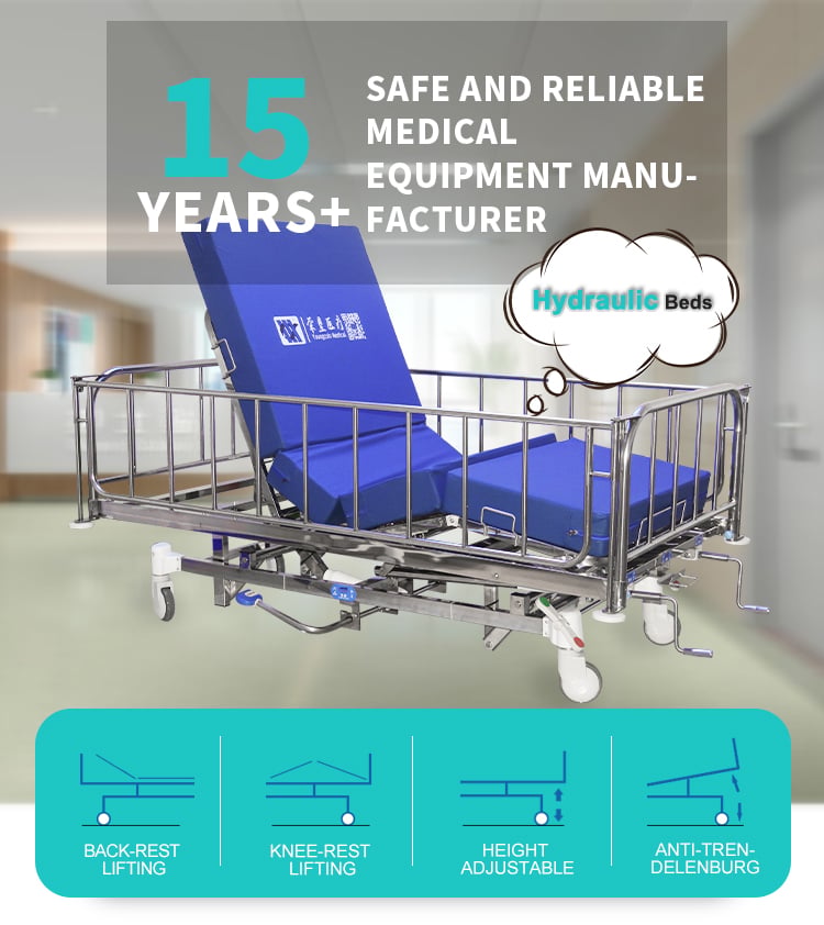 Yc-t4611K Hydraulic Five-function Manual Crank Trendelenburg Position Stainless Steel Hospital Bed details