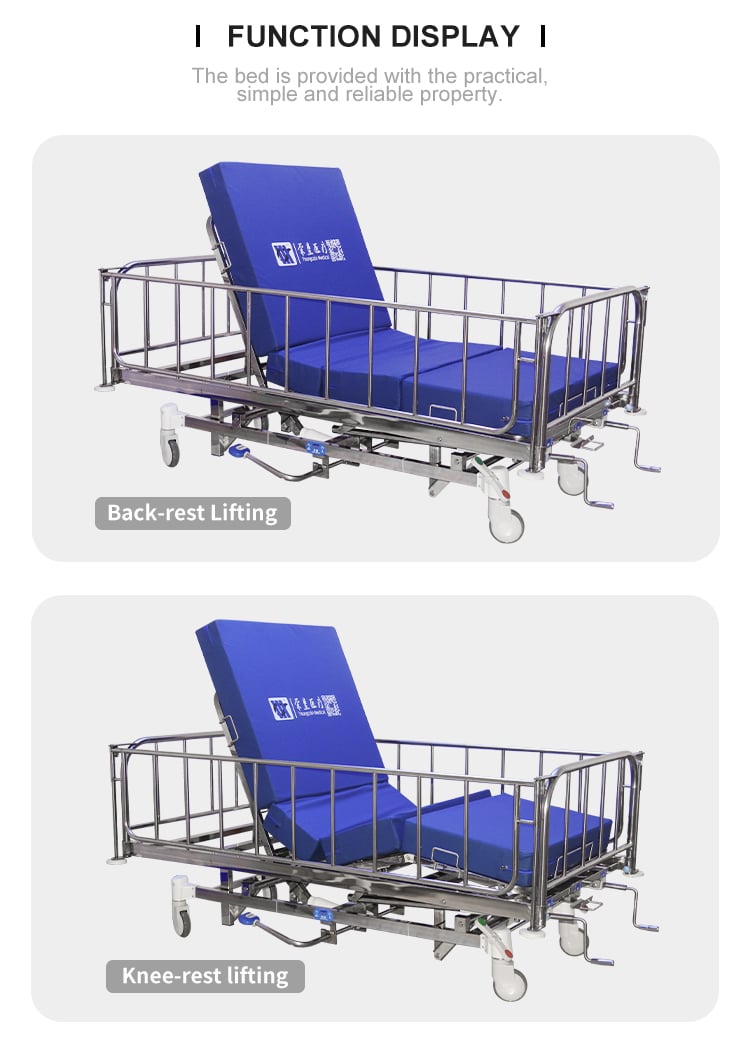 Yc-t4611K Hydraulic Five-function Manual Crank Trendelenburg Position Stainless Steel Hospital Bed supplier