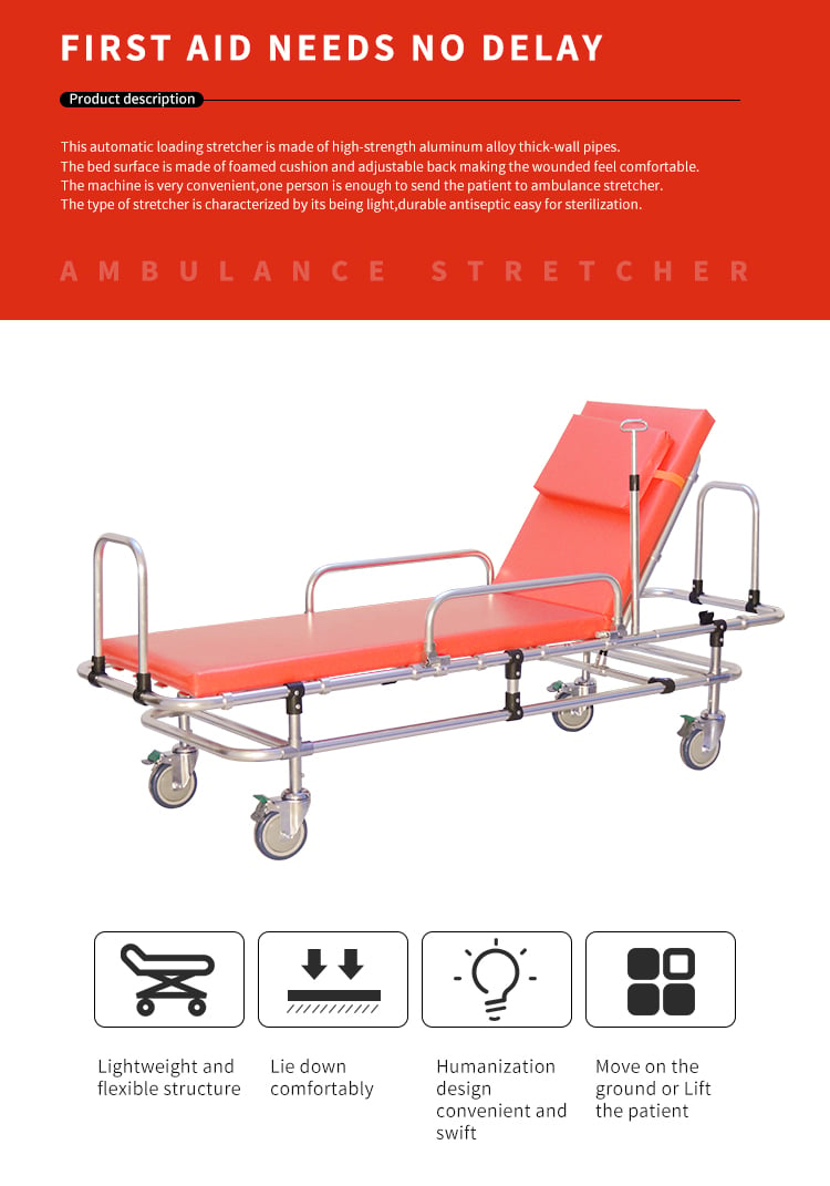 BDST201 Adjustable Ambulance Medical Emergency Aluminum Alloy Ambulance Stretcher Trolley manufacture