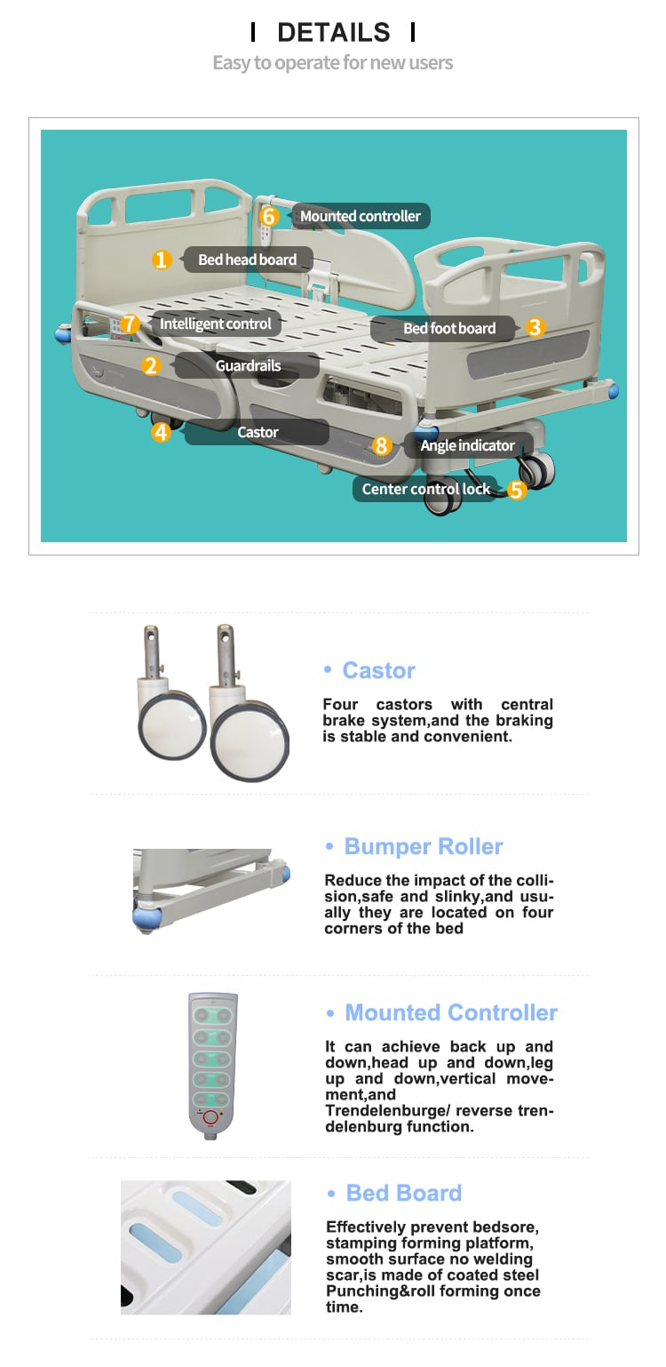 Yc-e5618k(I) Professional Manufacture Cheap Prices 5 Functions Electric Medical Hospital Beds Certificate CE ISO manufacture
