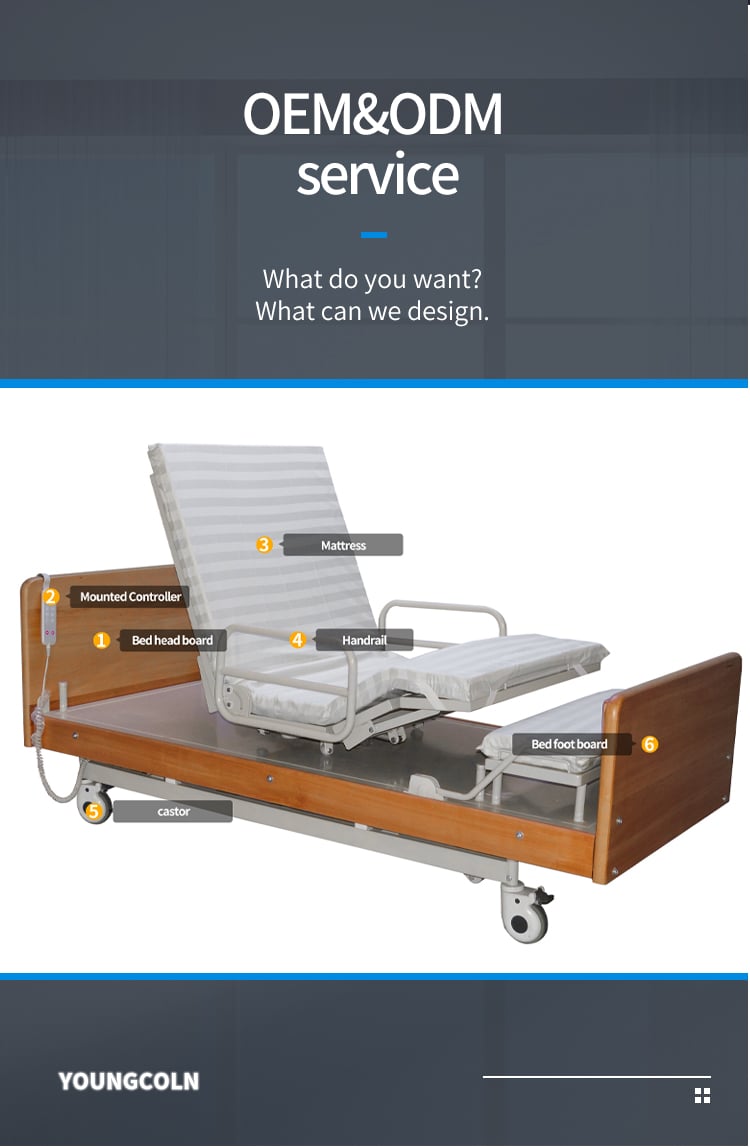 Yc-E809 Five Functions Wooden Home Care Hospital Electric Medical Bed Rotating Bed Mechanism For Elder People factory