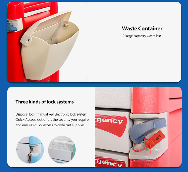 Luxurious Abs Plastic Medicine Medical Cart Emergency Treatment Trolley For Clinic Hospital Medical Crash Cart supplier