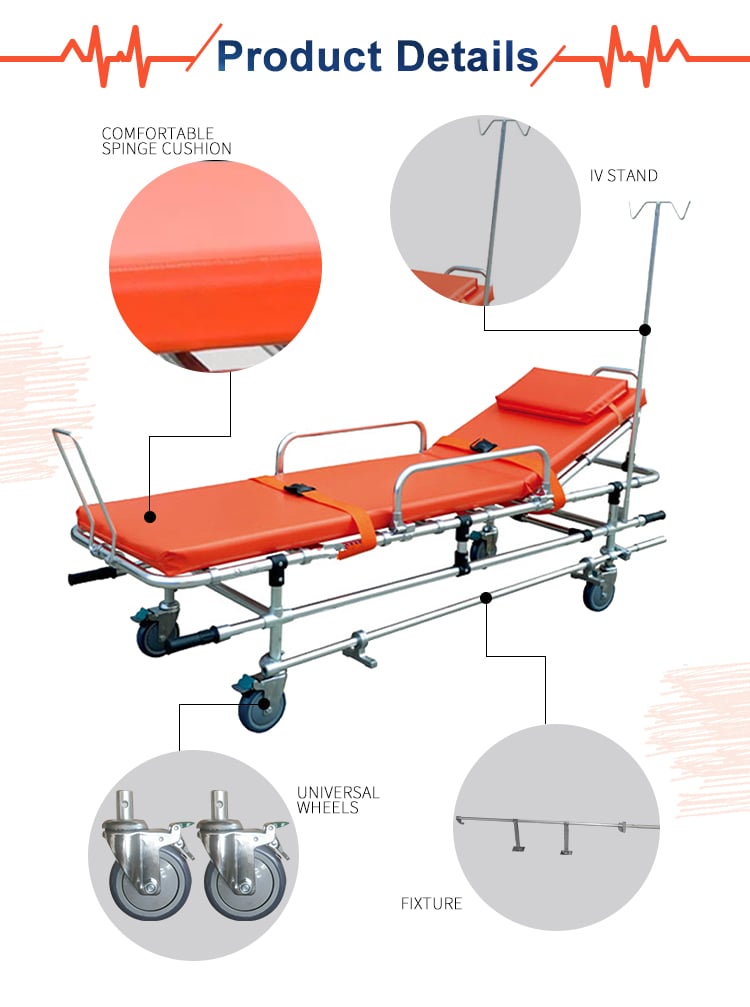 BDST201 Adjustable Ambulance Medical Emergency Aluminum Alloy Ambulance Stretcher Trolley manufacture