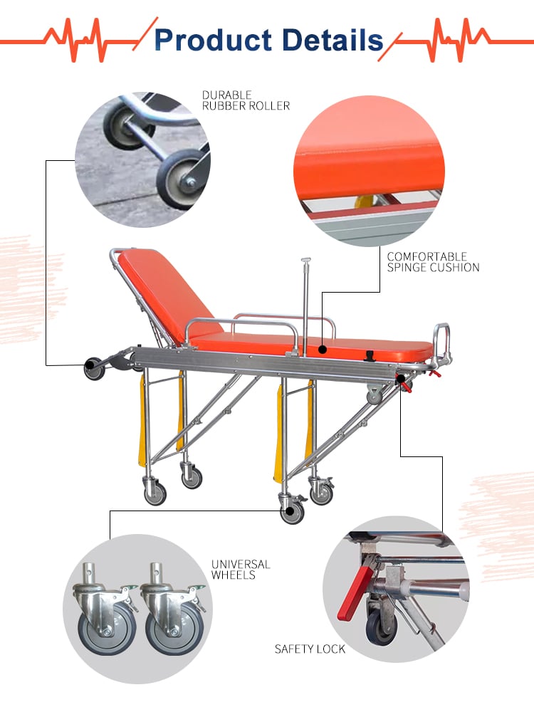 BDST203 Transport Emergency Aluminum Alloy Trolley Patient Transfer Bed Medical Stretcher Ambulance details