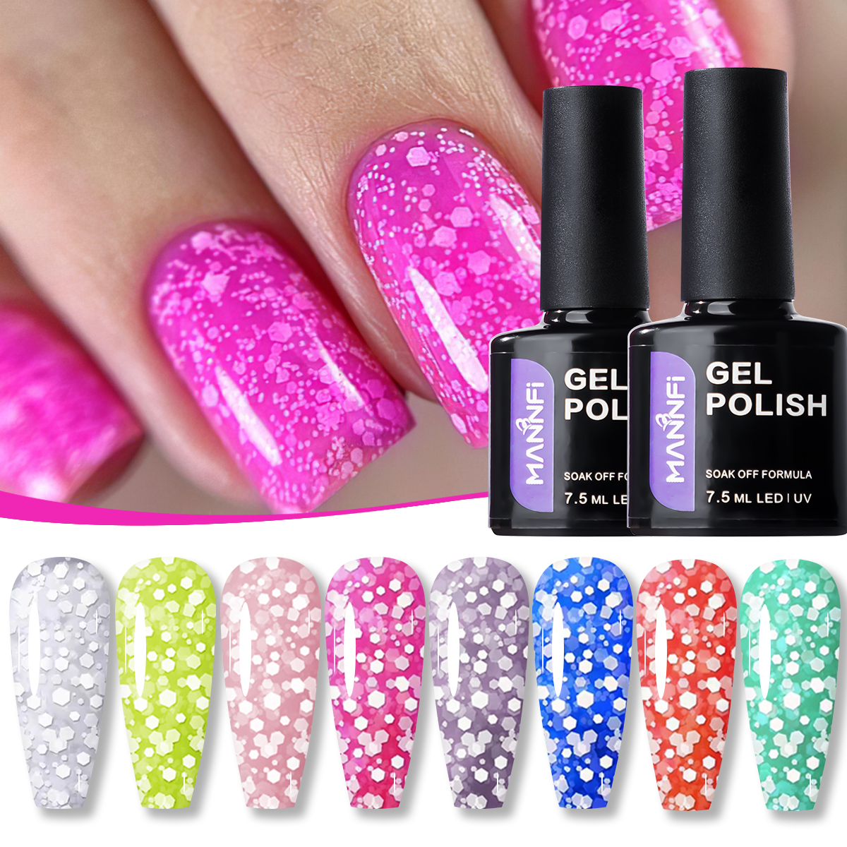 product mannfi factory top quality cheap price nail suppliers long lasting uv gel nail polish snowflake in stock 8 colors-2