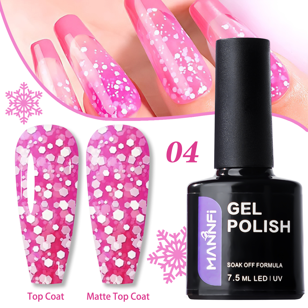 product mannfi factory top quality cheap price nail suppliers long lasting uv gel nail polish snowflake in stock 8 colors-8