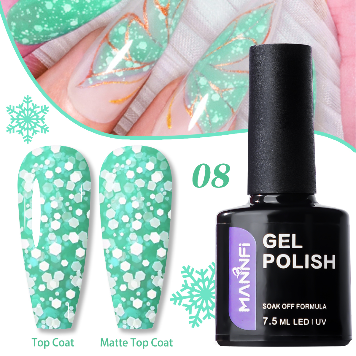 product mannfi factory top quality cheap price nail suppliers long lasting uv gel nail polish snowflake in stock 8 colors-12