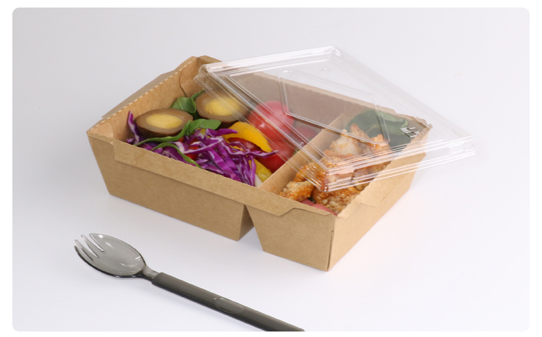 Two compartment lunch box with clear PET lid FOR take away food details