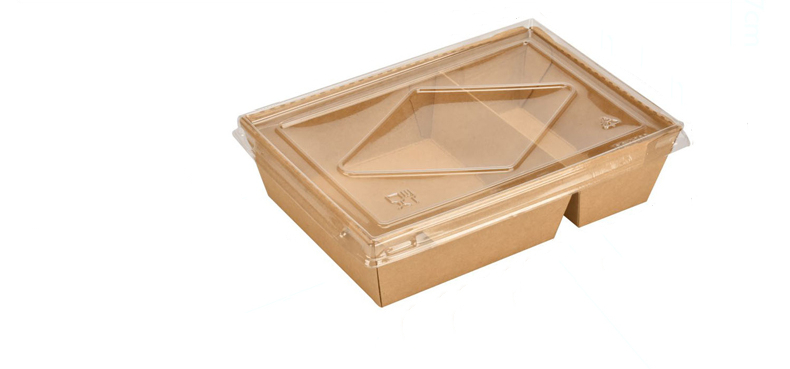 Two compartment lunch box with clear PET lid FOR take away food manufacture