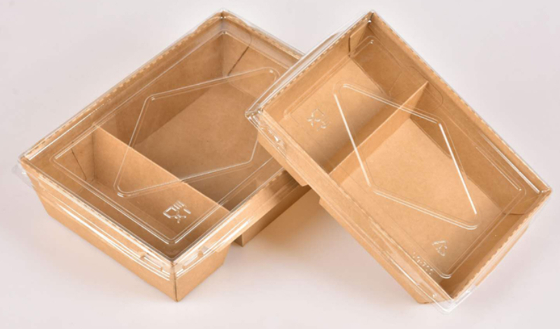 Two compartment lunch box with clear PET lid FOR take away food details