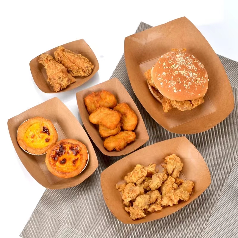 Boat-shape kraft paper tray for snack