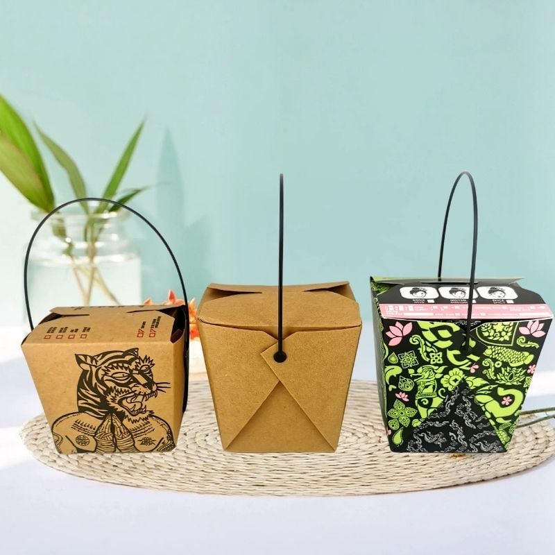 Plastic handle take away paper box for fast food noodle supplier