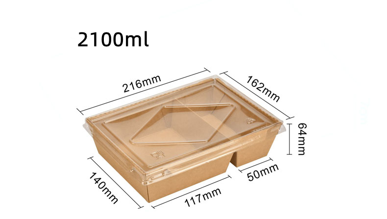 Two compartment lunch box with clear PET lid FOR take away food details