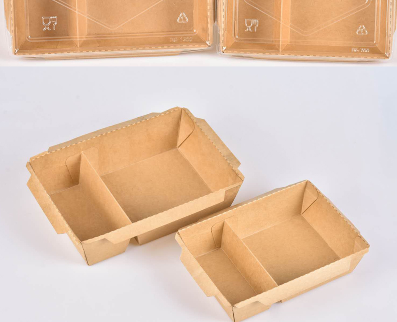 Two compartment lunch box with clear PET lid FOR take away food supplier