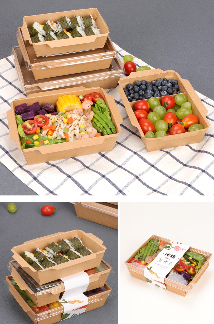 Two compartment lunch box with clear PET lid FOR take away food manufacture