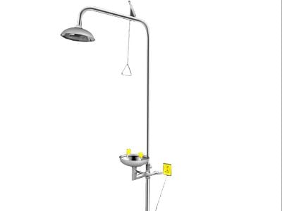 What are the components of the liquid inside an eyewash station?