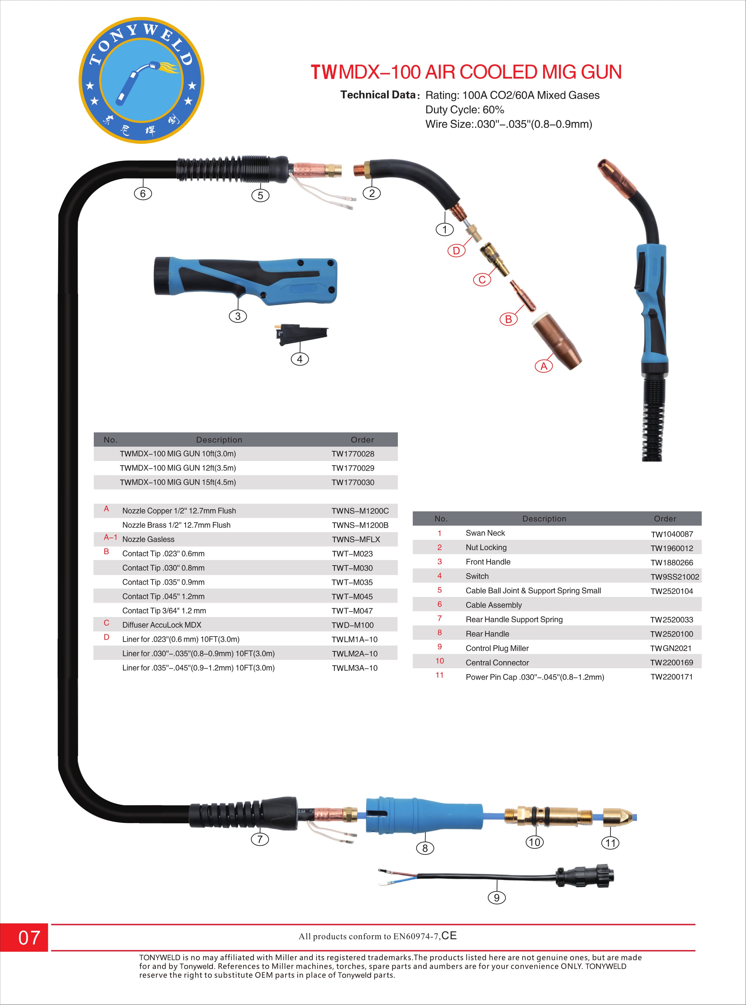 Tonyweld MDX100 Air Cooled Mig Welder Torch Welder Gun manufacture