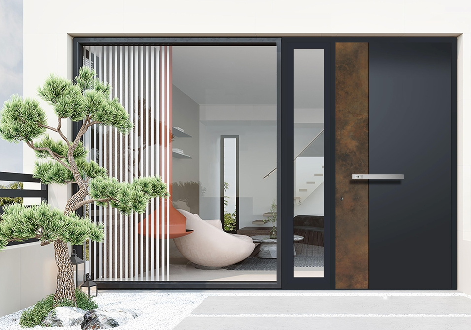 Modern Swing Opening Front Entry Doors Wood Aluminum Alloy Metal Exterior Security Doors Exterior Doors for Houses manufacture
