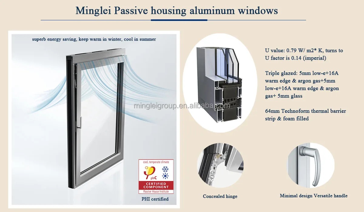 High Quality Aluminum Glass Casement Windows Energy Saving Triple Glazed windows with Stainless Steel Screen details