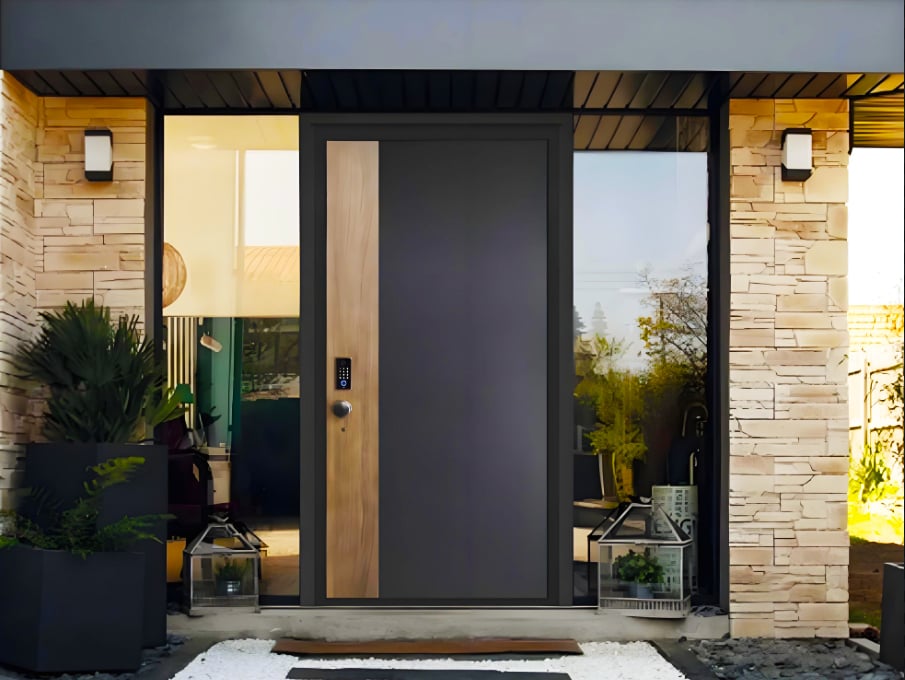 Modern Swing Opening Front Entry Doors Wood Aluminum Alloy Metal Exterior Security Doors Exterior Doors for Houses supplier
