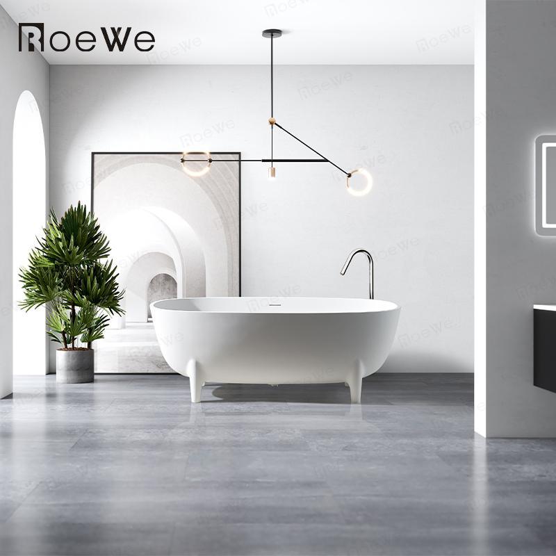 matte white artificial stone freestanding bathtub with legs
