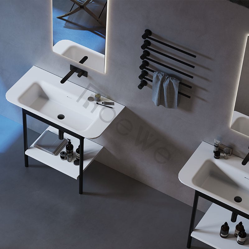 Roewebath black and white stone resin bathroom sinks solid wash basin