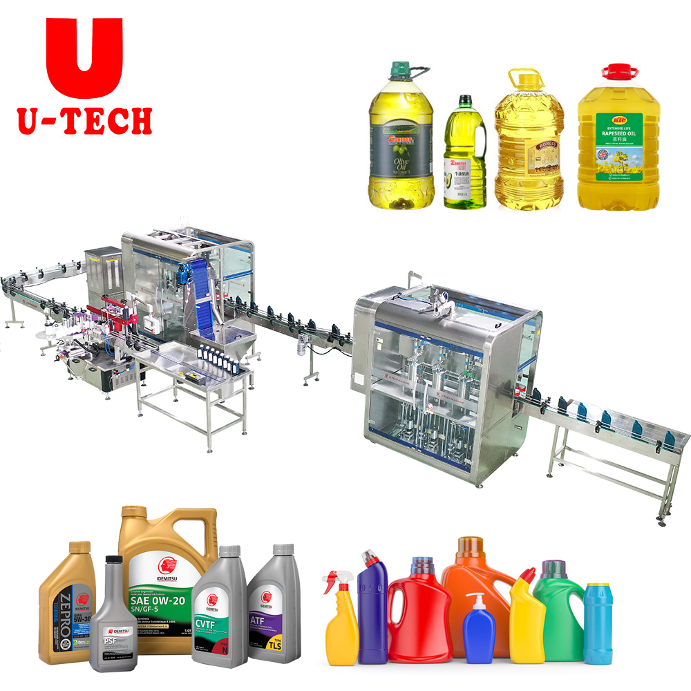 product fully automatic gear lubricants oil motor engine oil bottle filler filling capping and labeling packing machine production line-1
