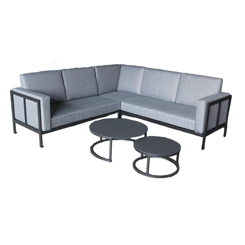 Aluminum Patio Metal L Shape Sectional Sofa Set with Raund Table Outdoor Garden Furniture