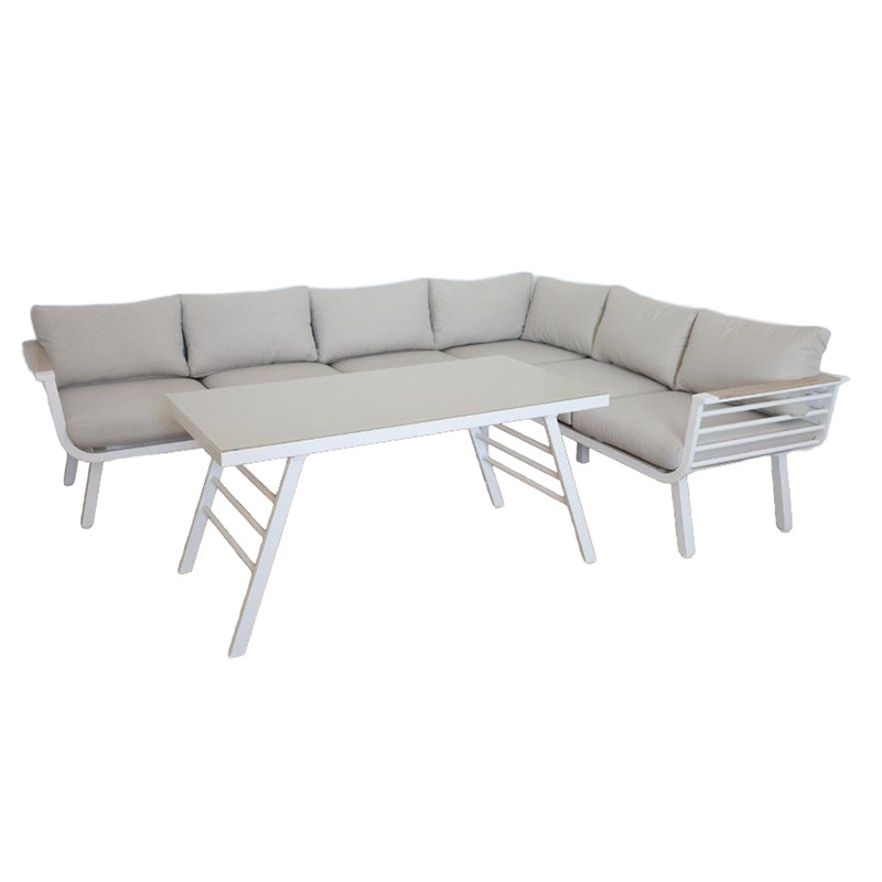 3-Piece Aluminum L Shape Sectional Patio Sofa Set  Garden Furniture with Glass Desktop
