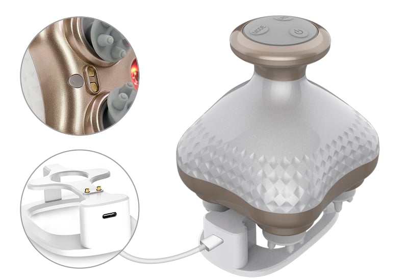 Electric Scalp Massager 4 Replacement Massage Heads Portable Head Scratcher With Tissue Kneading Nodes Stress Release Massager details
