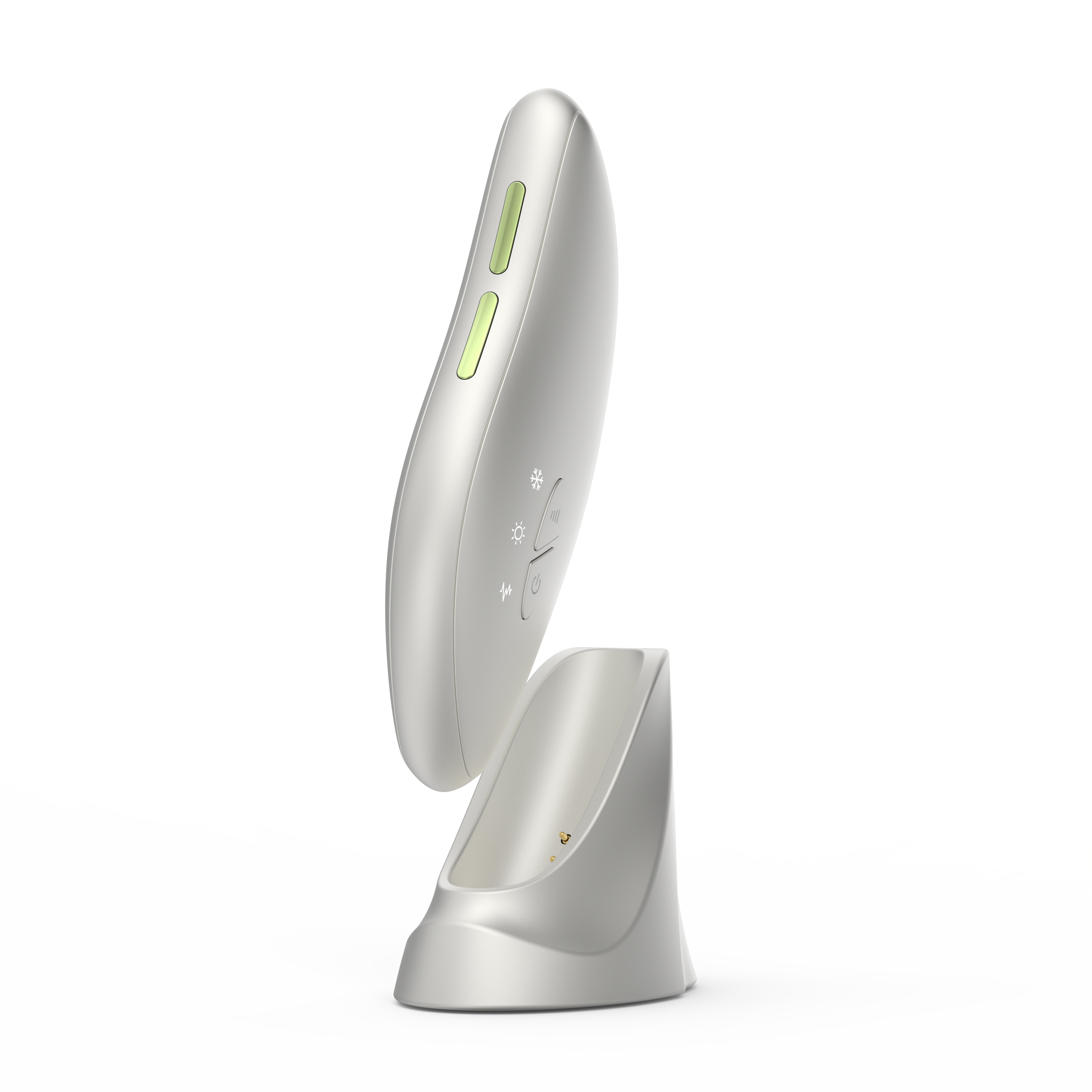 How does a handheld facial device combine sonic vibration and LED therapy?