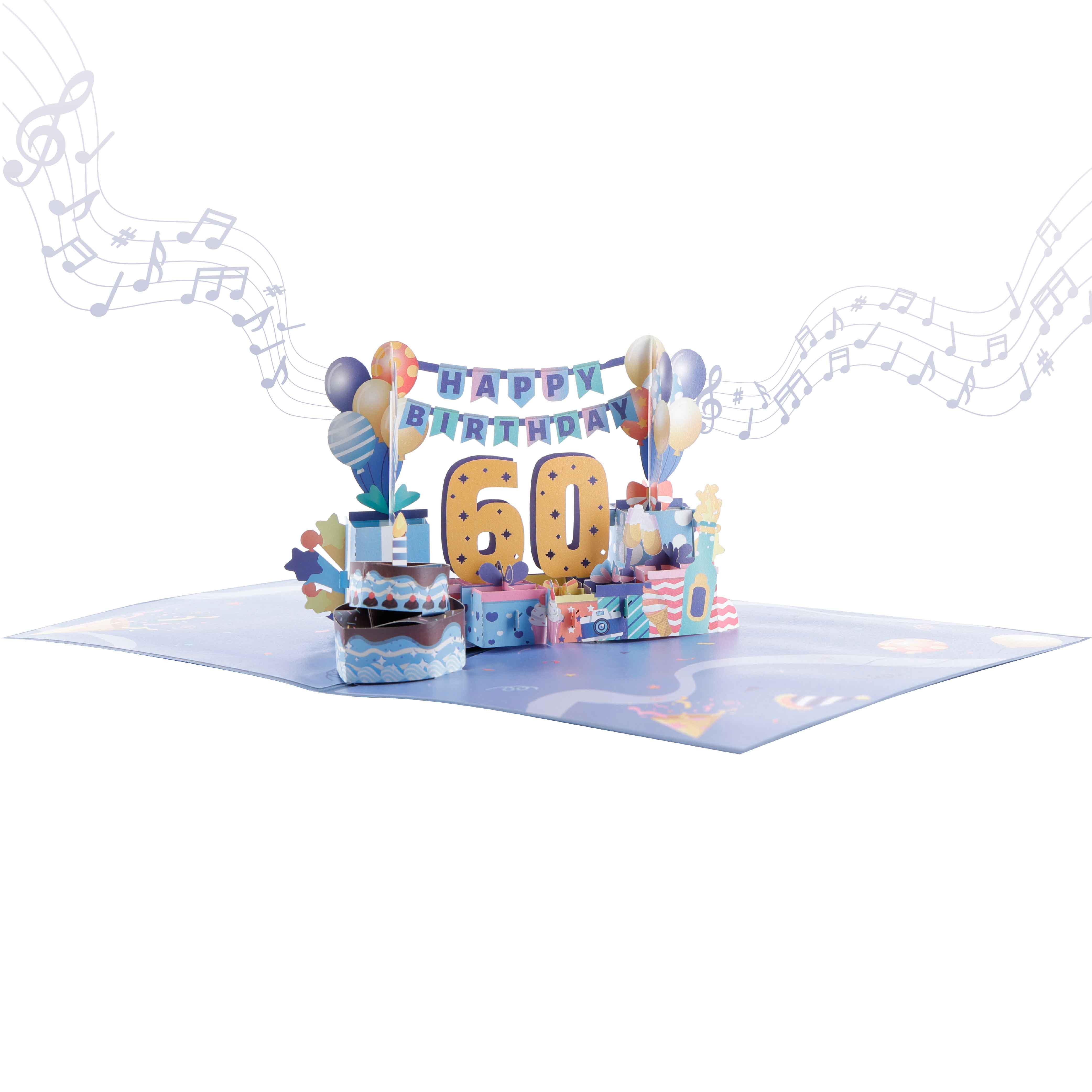 3D Pop up Happy Birthday Card with Envelop for 60th