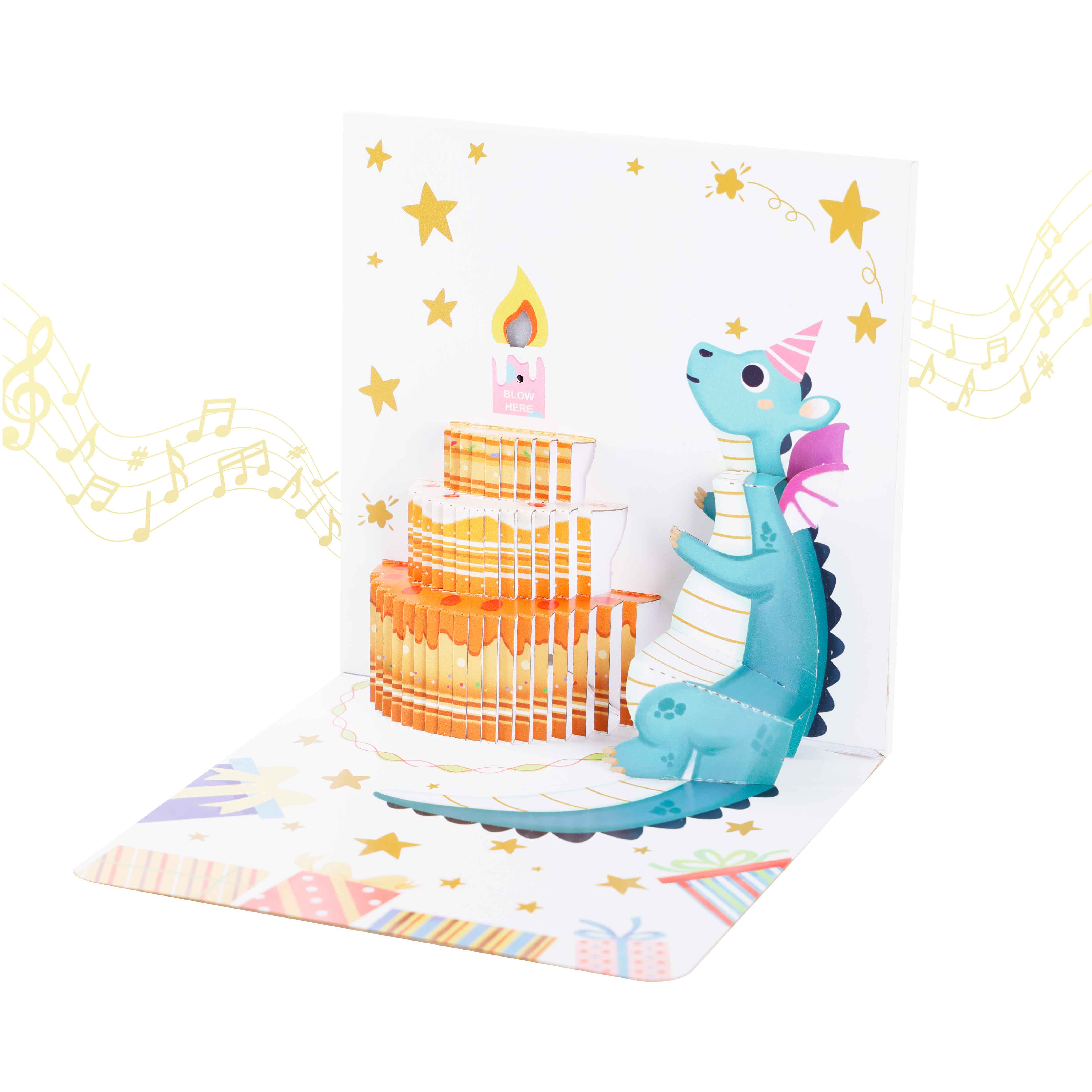 Dinosaur Birthday Pop Up Card Music Light Surprise