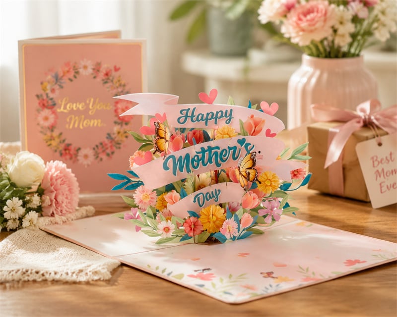 Mother's Day Floral Pop Up Card with Lights & Music Card Full Display.jpg