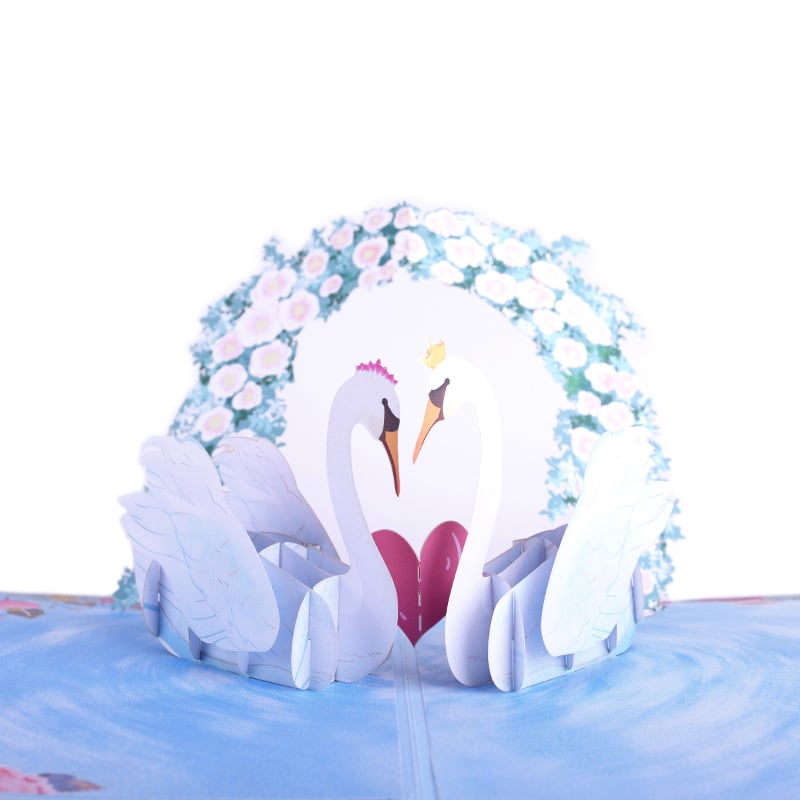 Swans In Love Wedding 3D Pop Up Card with Floral Arch