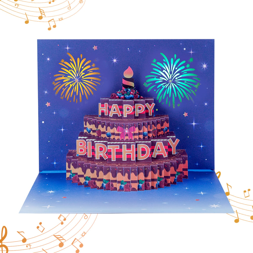 Sparkling Birthday Cake Pop-Up Card with Lights and Music