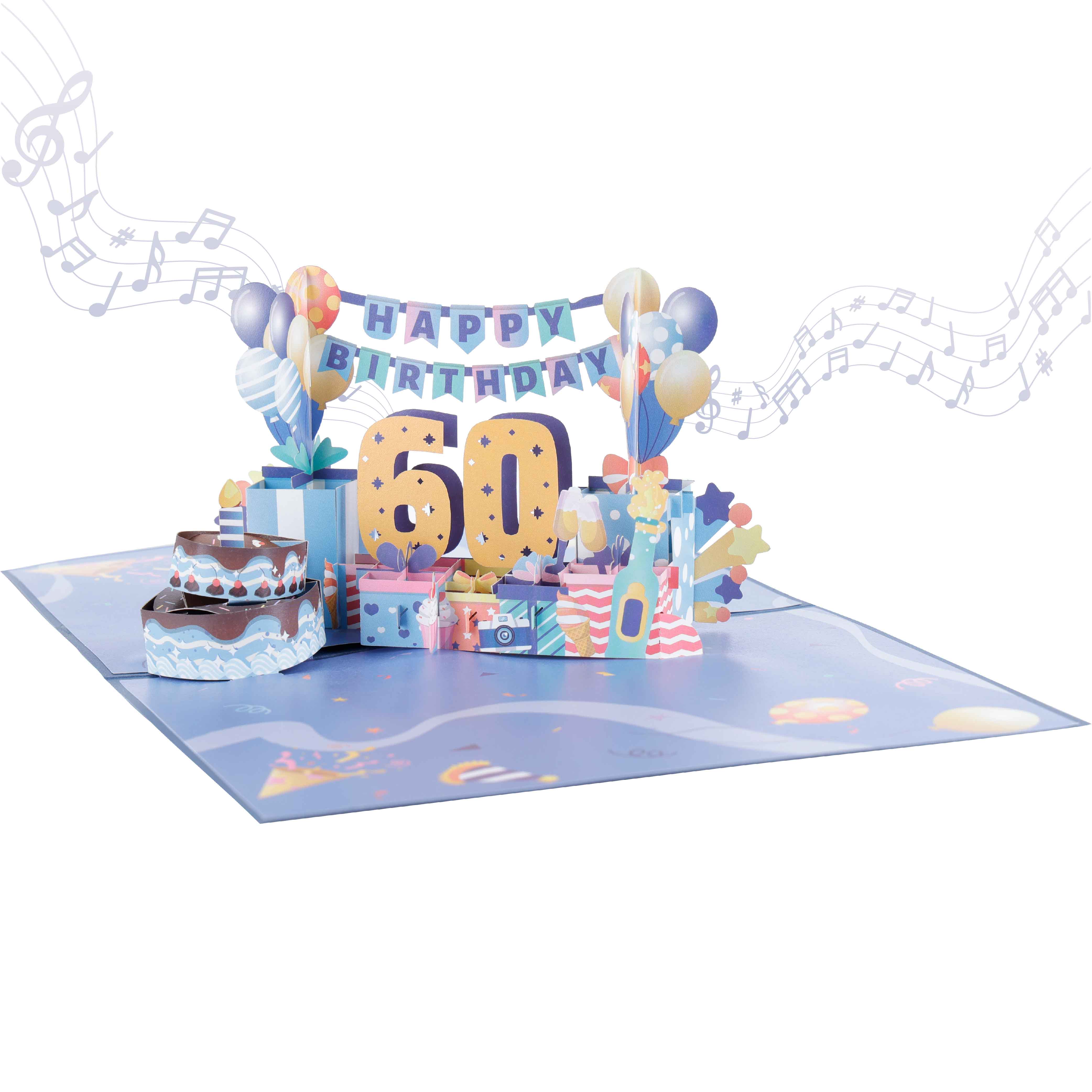 3D Pop up Happy Birthday Card with Envelop for 60th
