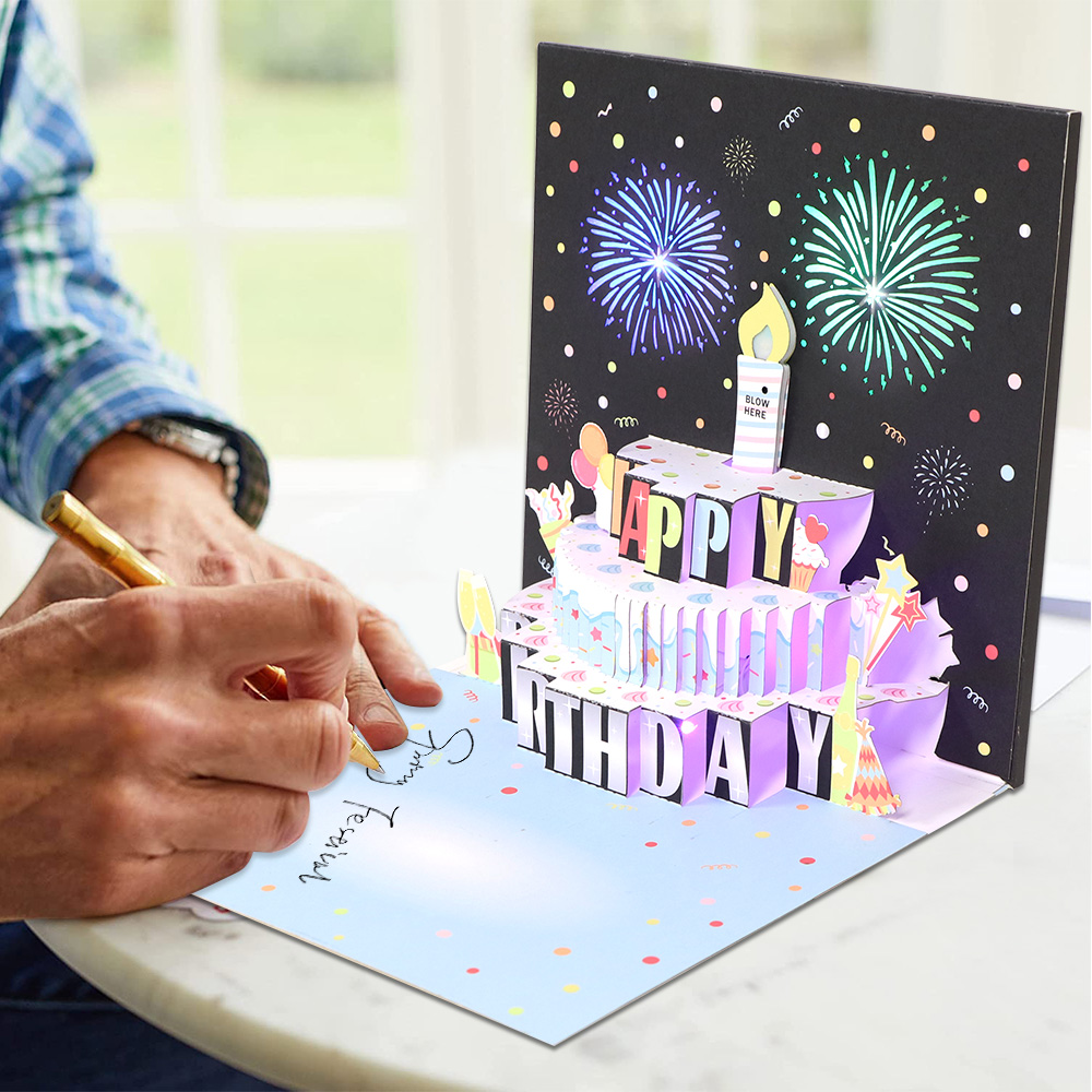 Firework Birthday Cake Blowable Pop-Up Card