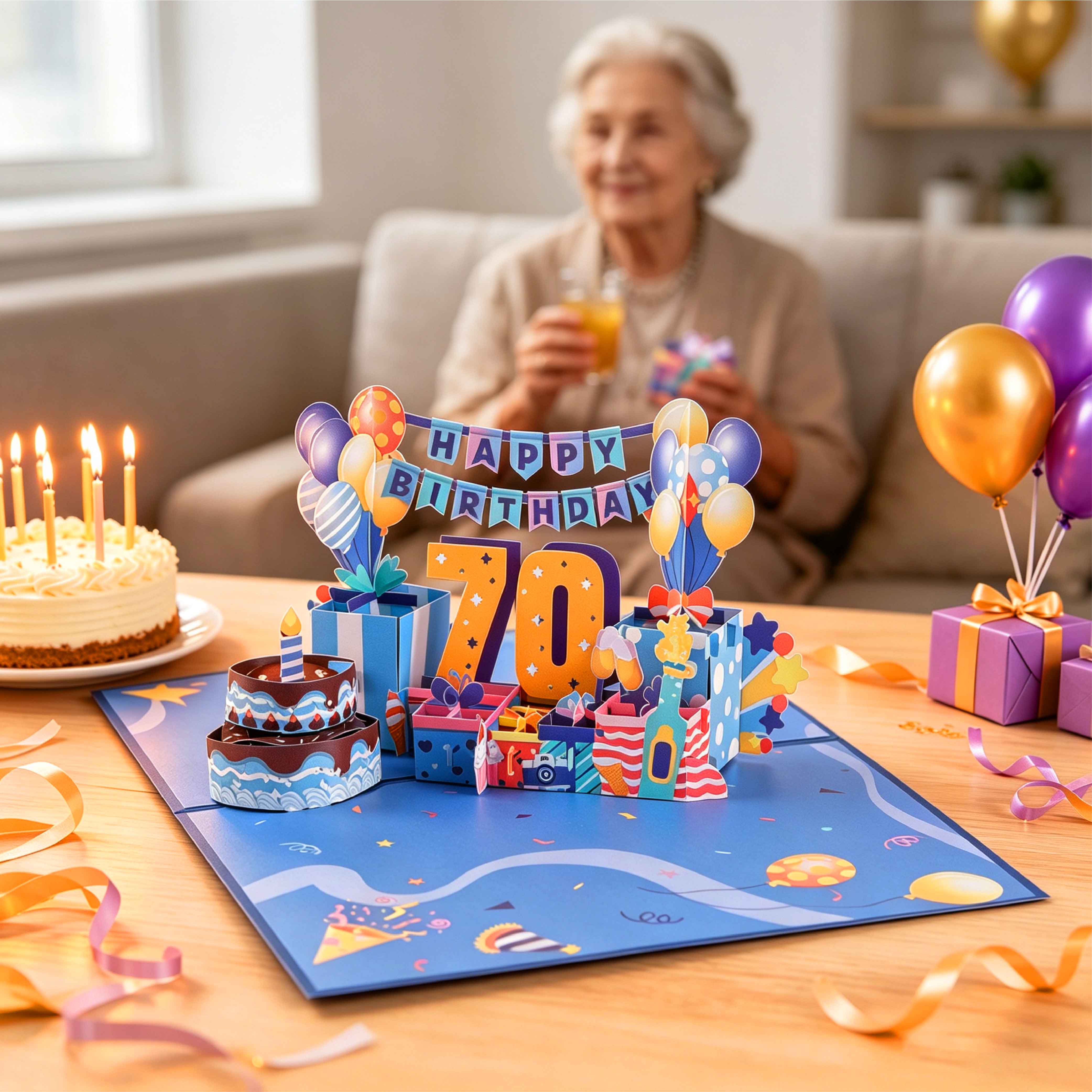 70th Birthday Pop Up Card Music Light Celebration Surprise