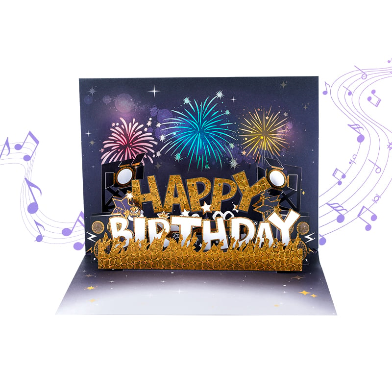 Firework Musical Pop Up Birthday Card with LED Lights