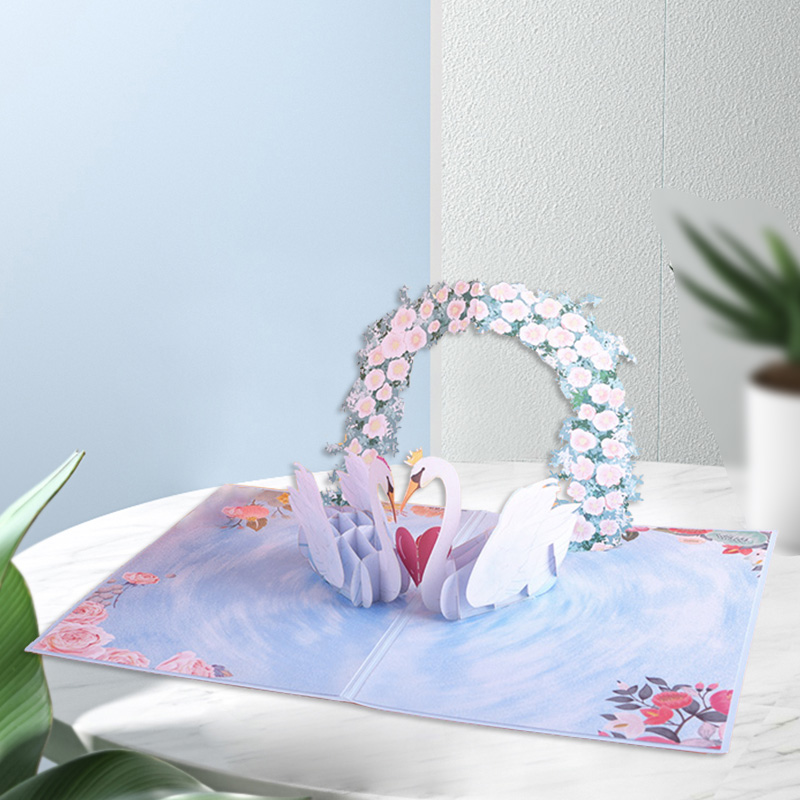 Swans In Love Wedding 3D Pop Up Card with Floral Arch