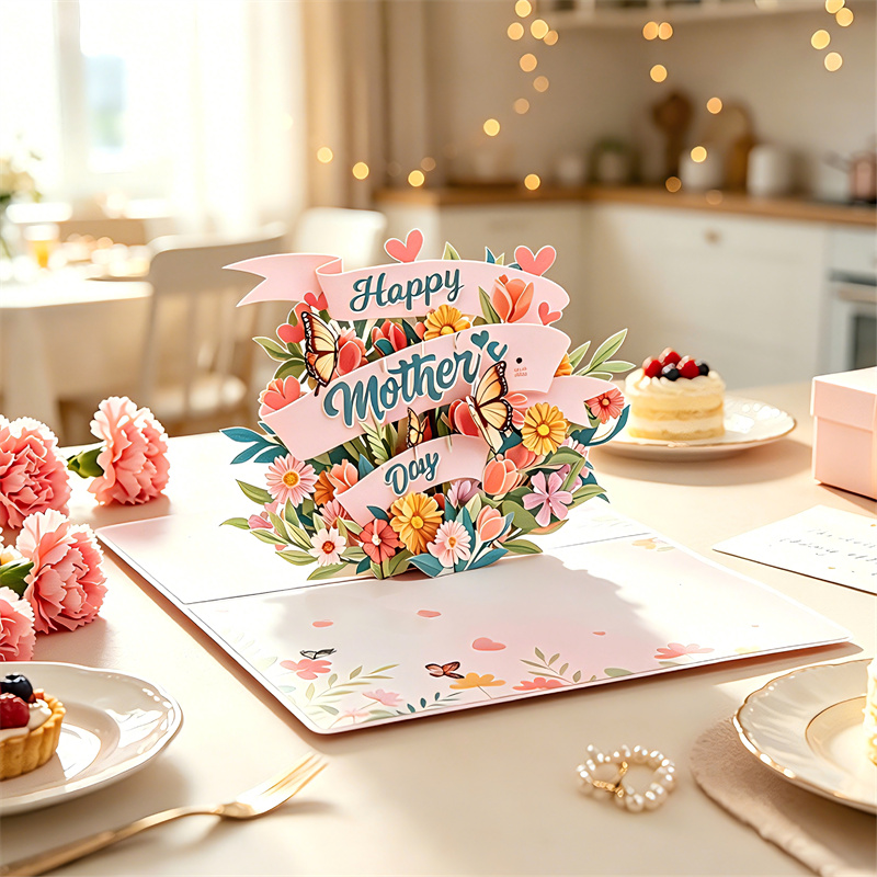 Mother's Day Floral Pop Up Card with Lights & Music Card Open View.jpg
