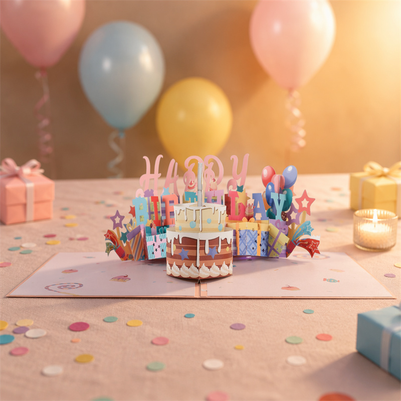 Birthday Cake Pop Up Card with Music and LED Lights